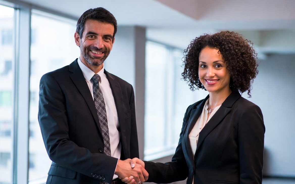 Man and woman shaking hands